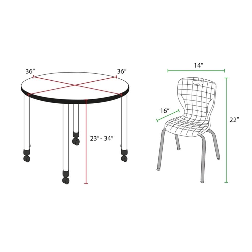 36" Round Mobile Classroom Table with 4 Stackable Chairs Q65741