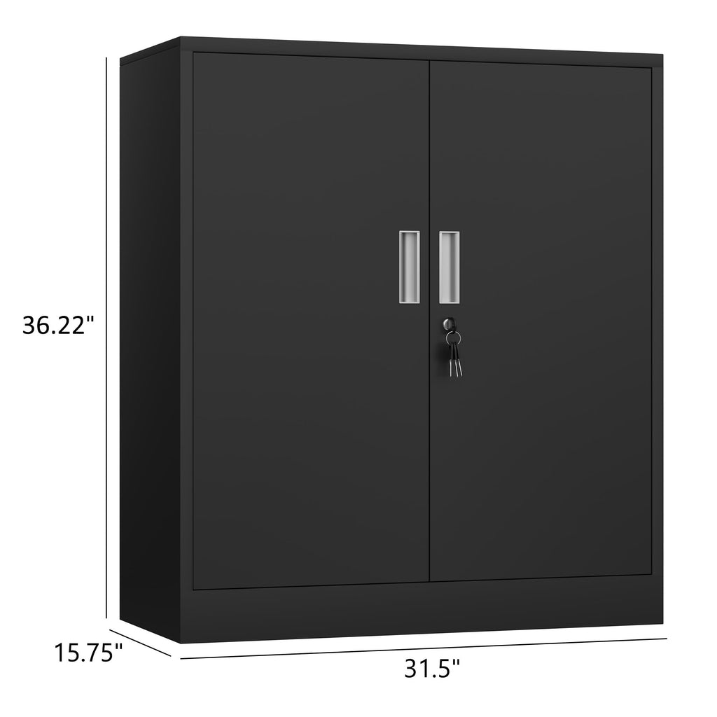 Metal Storage Cabinet with Locking Doors and 2 Adjustable Shelves, Black X496
