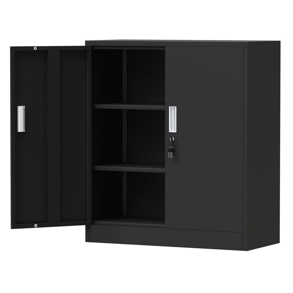 Metal Storage Cabinet with Locking Doors and 2 Adjustable Shelves, Black X496