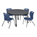 36" Round Mobile Classroom Table with 4 Stackable Chairs Q65741