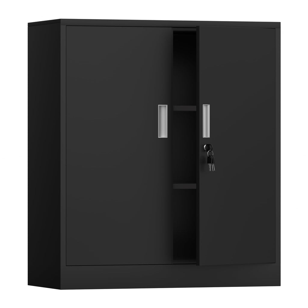 Metal Storage Cabinet with Locking Doors and 2 Adjustable Shelves, Black X496