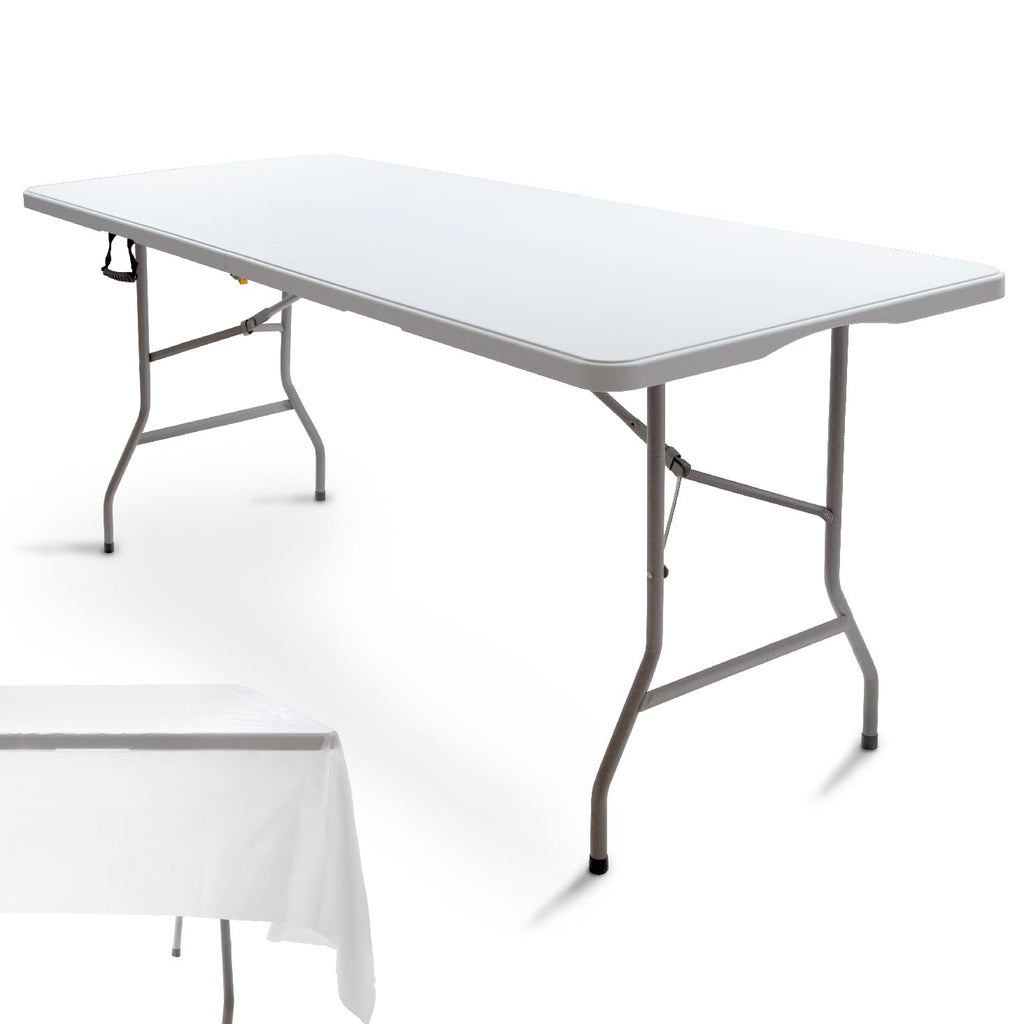 6FT Folding Picnic Table with Tablecloth H40426