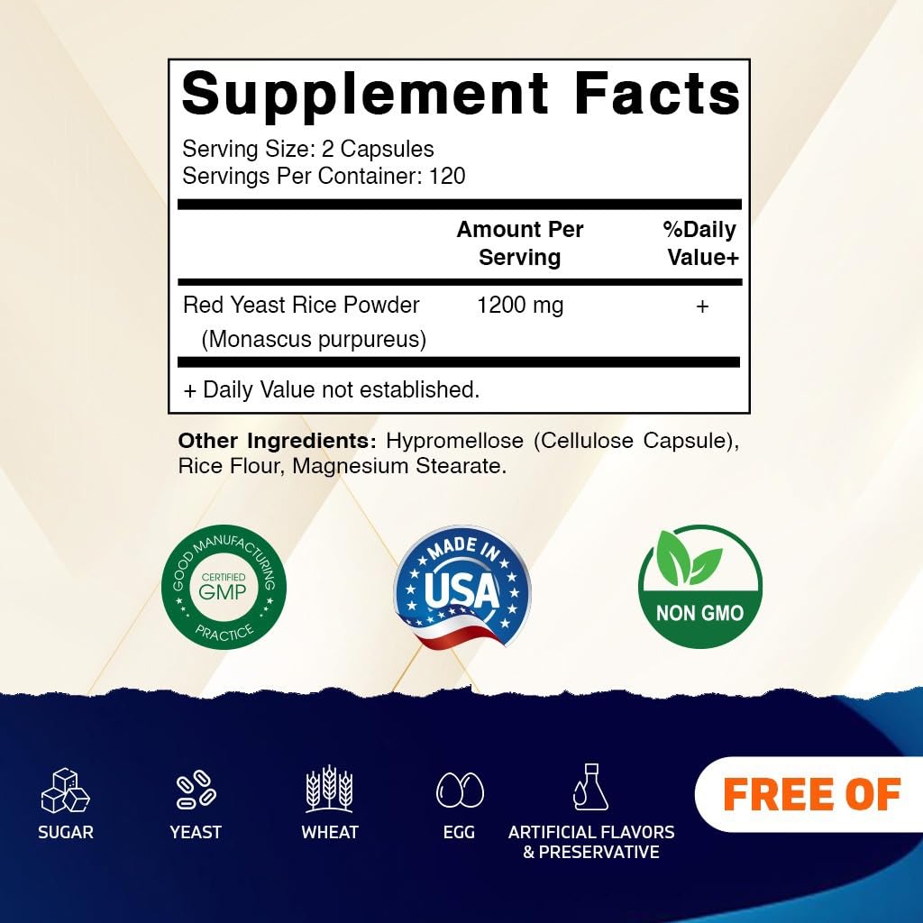 Red Yeast Rice 1200 mg 240 Veg Capsules S78347