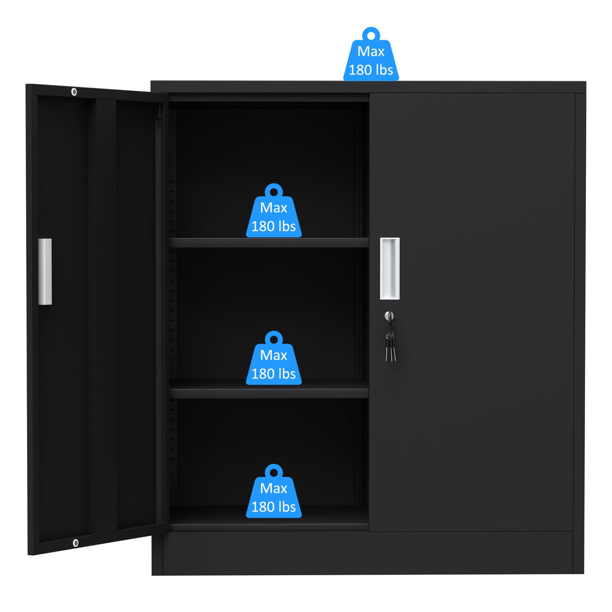 Metal Storage Cabinet with Locking Doors and 2 Adjustable Shelves, Black X496