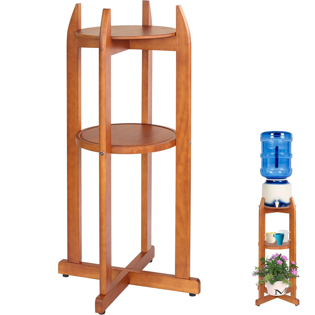 Solid Wood Water Dispenser Floor Stand with 2 Round Shelfs S343656
