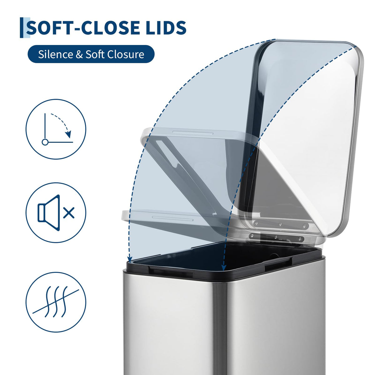 50L Slim Stainless Steel Step Trash Can with Soft-Close Lid F9525