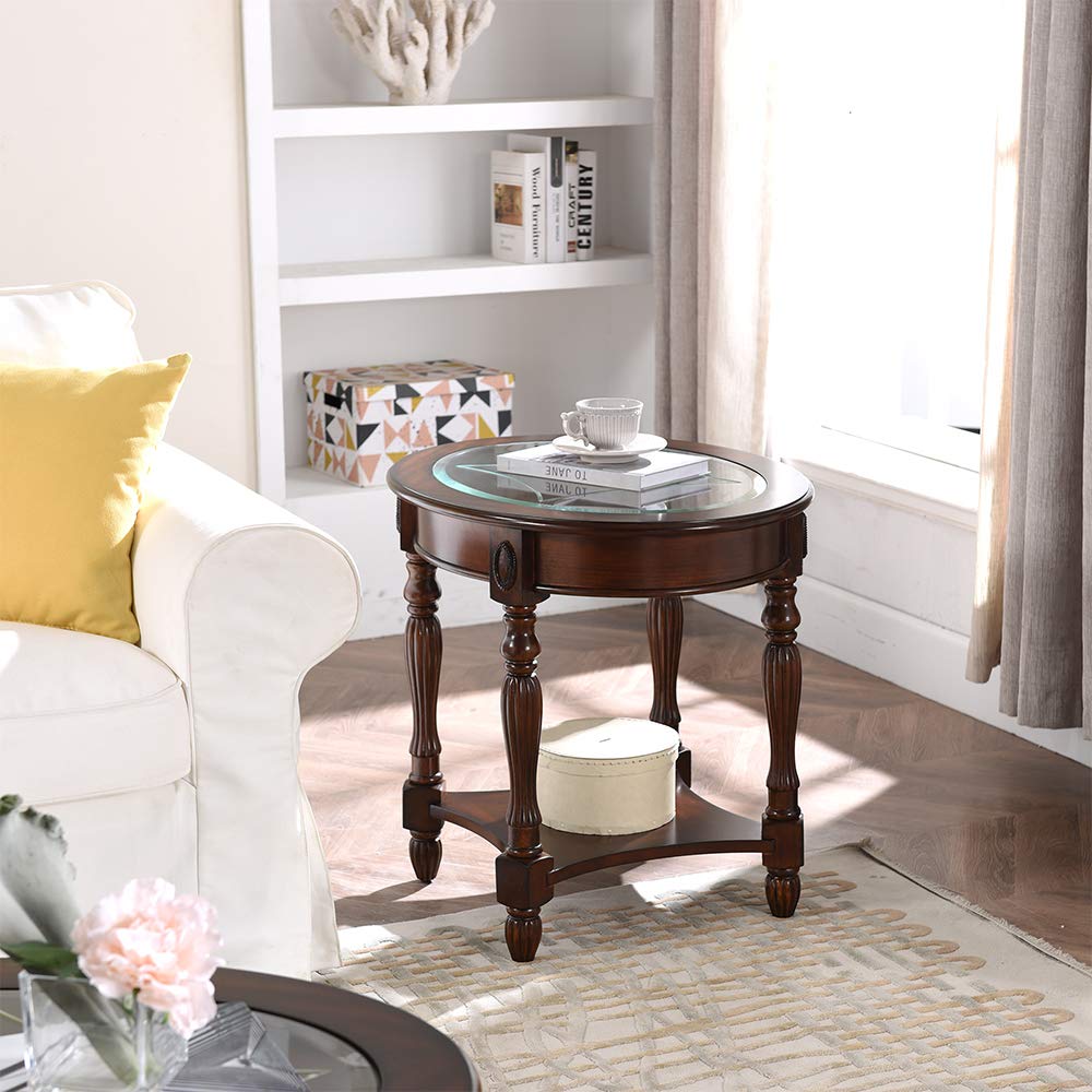 Wood Oval End Table with Glass Top G21186