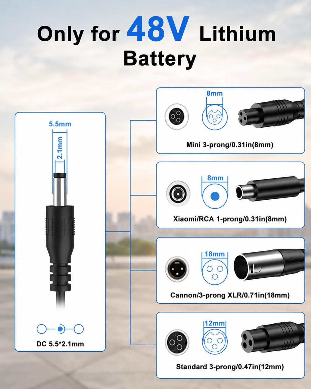 54.6V 2A Electric Scooter Charger 5 Connectors 8.2ft U3978