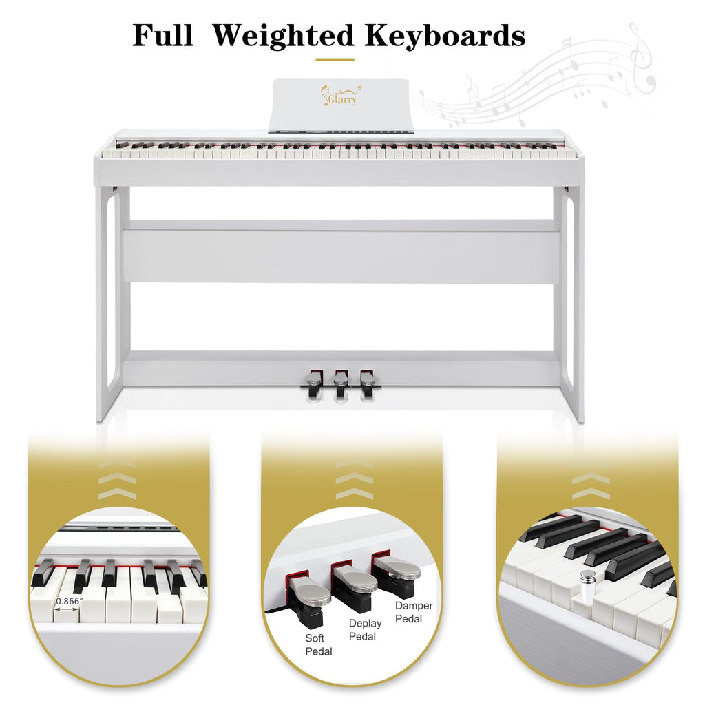 88-Key Digital Piano Full Weighted Hammer Action Triple Pedals White M236