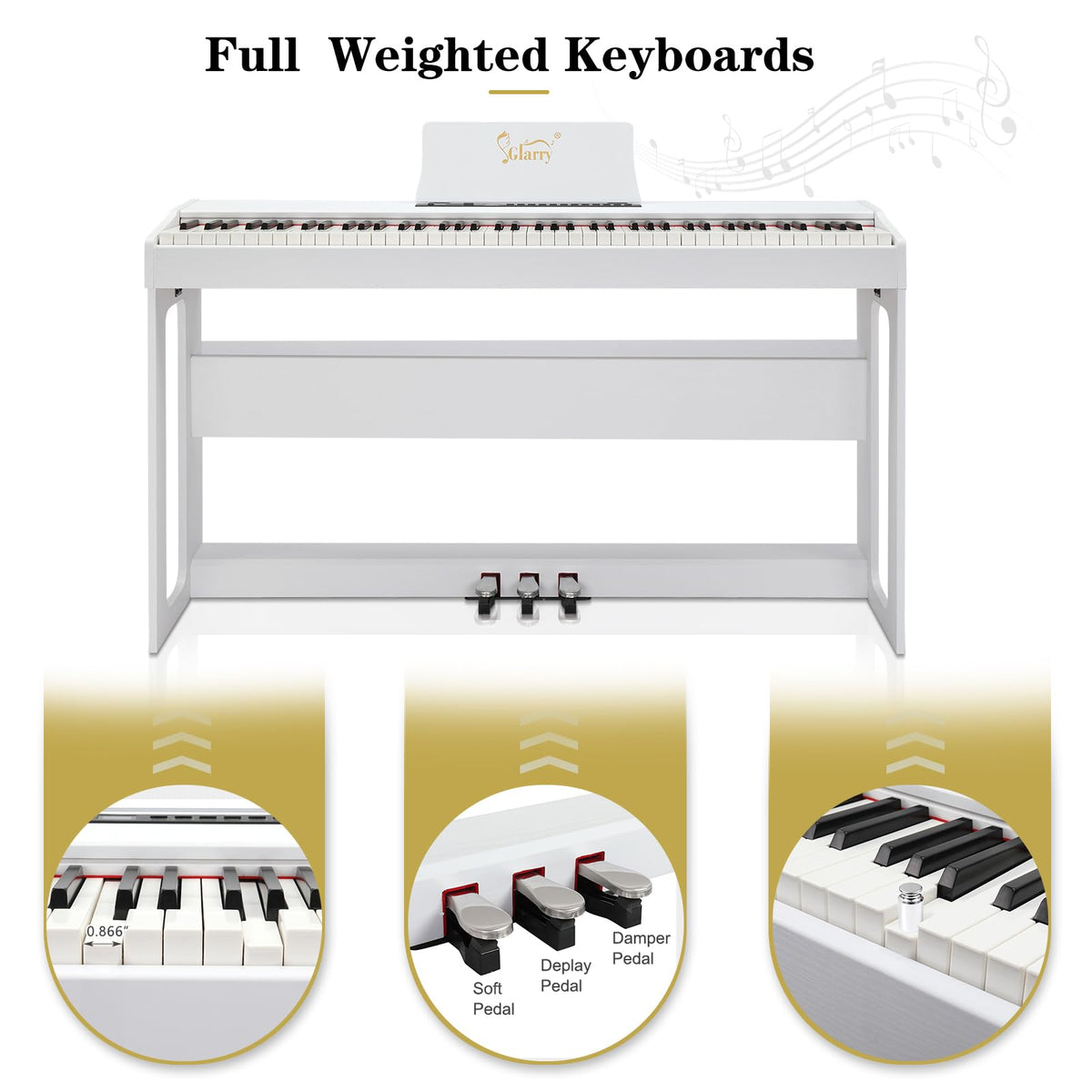 88-Key Digital Piano Full Weighted Hammer Action Triple Pedals White M236