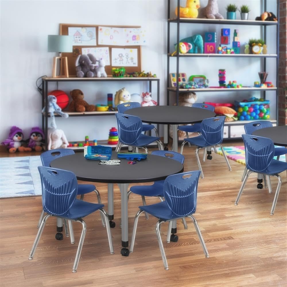 36" Round Mobile Classroom Table with 4 Stackable Chairs Q65741