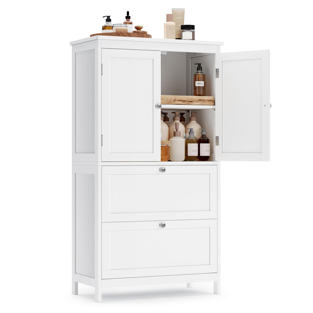 Cloud White Bathroom Floor Cabinet with 2 Doors, 2 Drawers P123987