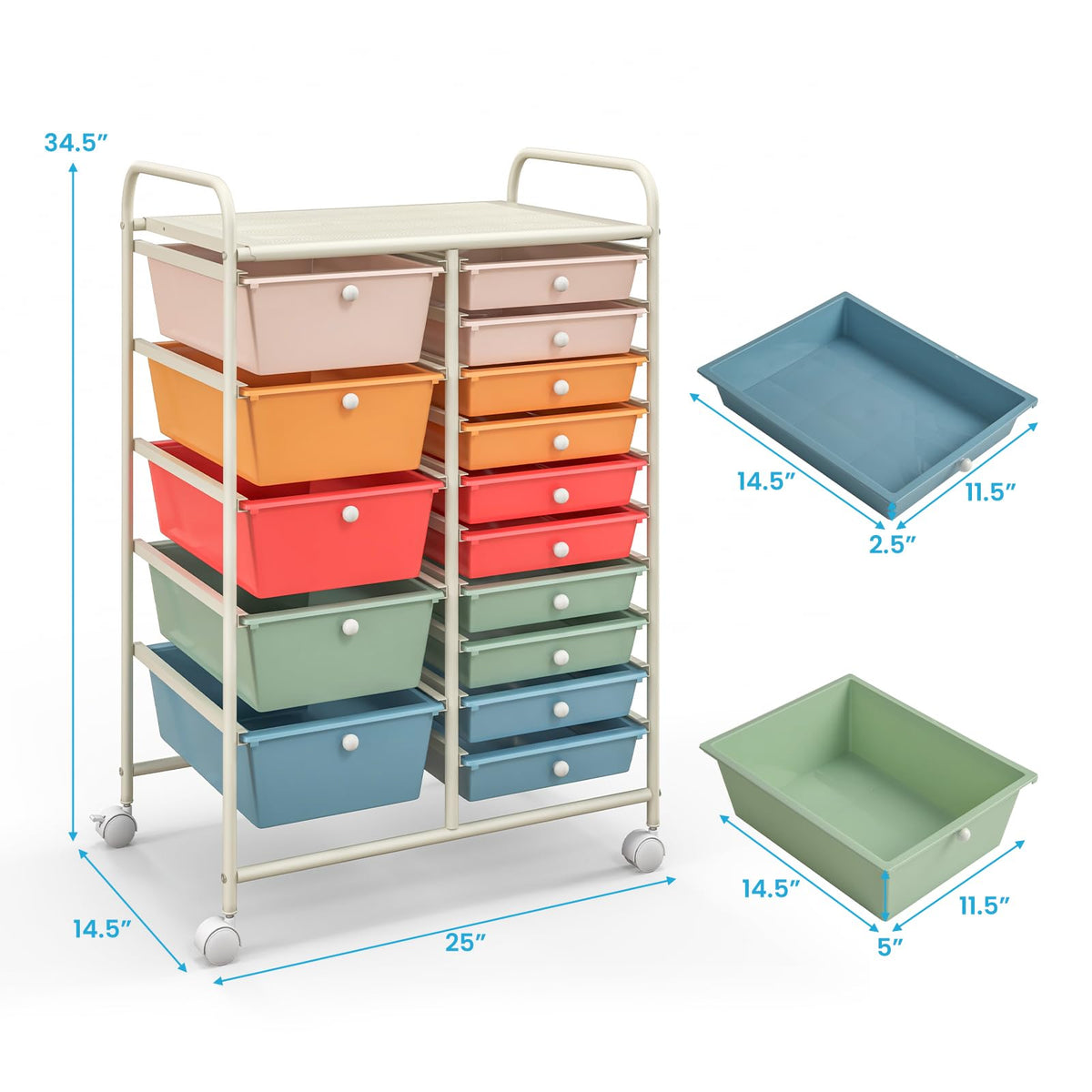 15 Drawer Rolling Storage Cart with Wheels O498186