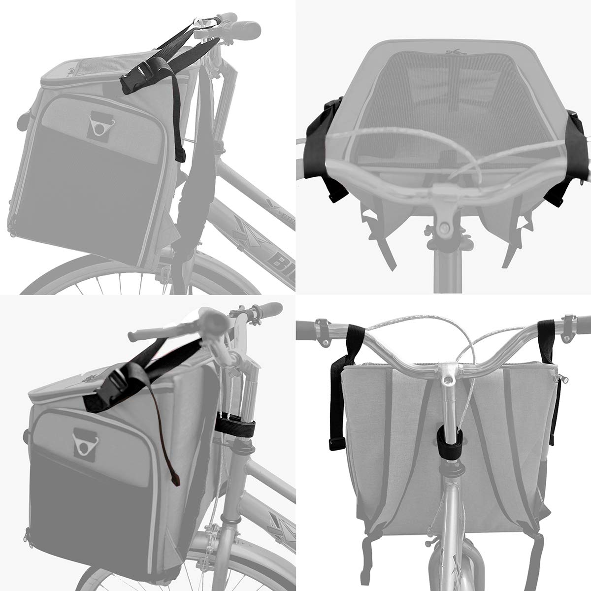 Foldable Soft-Sided Dog Bike Basket Carrier with 2 Open Doors Y8761