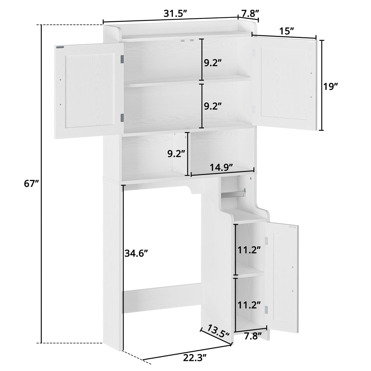 White Over The Toilet Storage Cabinet with Adjustable Shelves Z54754