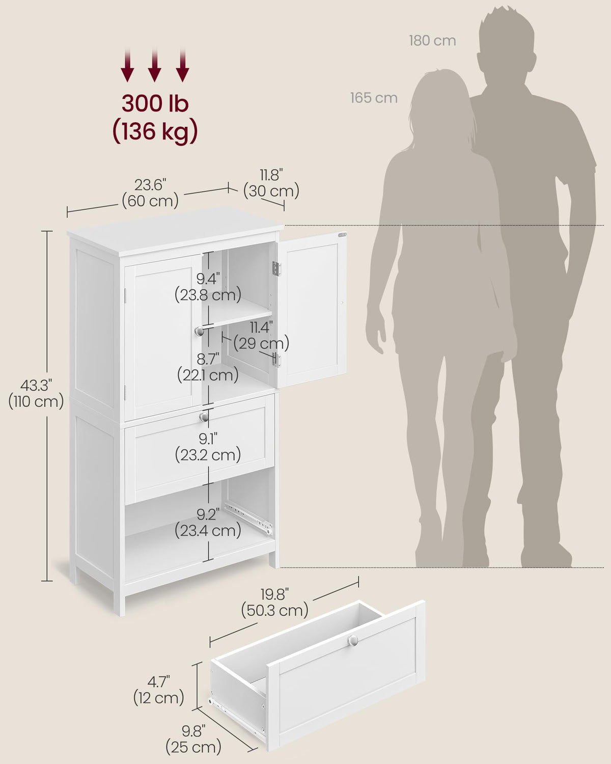 Cloud White Bathroom Floor Cabinet with 2 Doors, 2 Drawers P123987