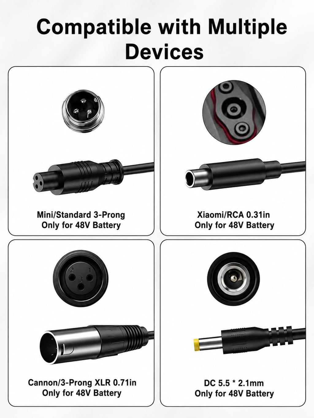 54.6V 2A Electric Scooter Charger 5 Connectors 8.2ft U3978