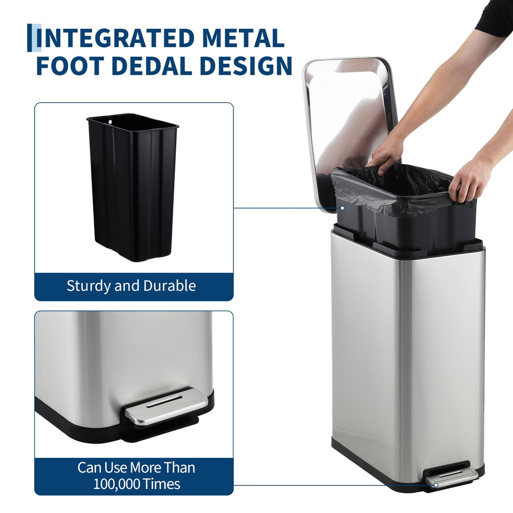 50L Slim Stainless Steel Step Trash Can with Soft-Close Lid F9525