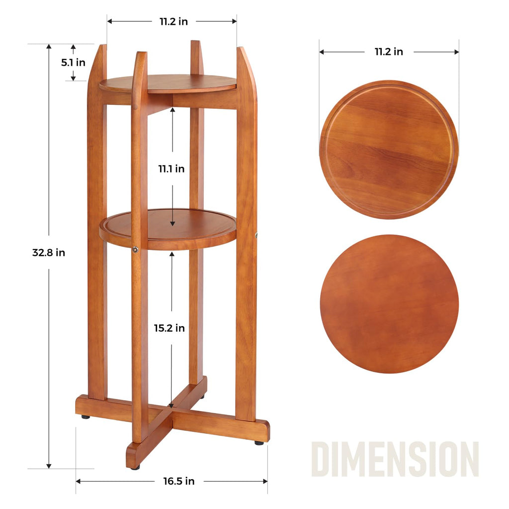 Solid Wood Water Dispenser Floor Stand with 2 Round Shelfs S343656