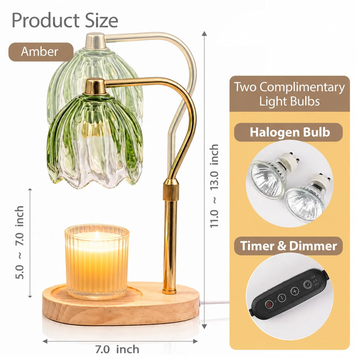 Green Dimmable Candle Warmer Lamp with Timer D156150