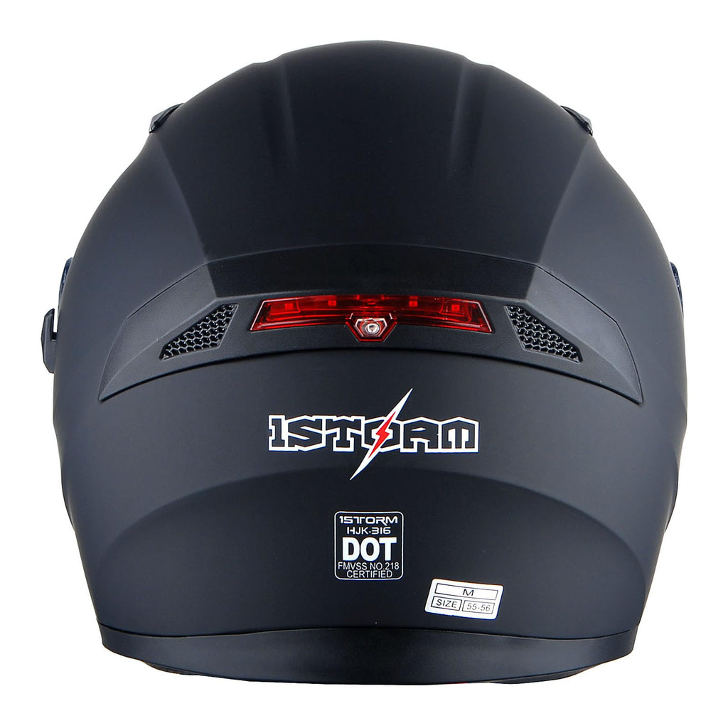 Full Face Motorcycle Helmet with LED Tail Light Matt Black K24635