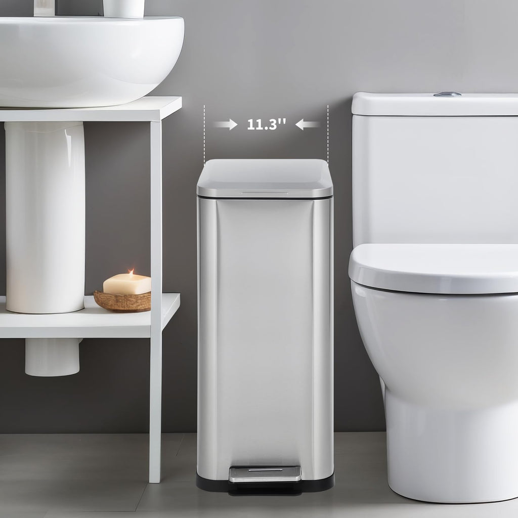 50L Slim Stainless Steel Step Trash Can with Soft-Close Lid F9525