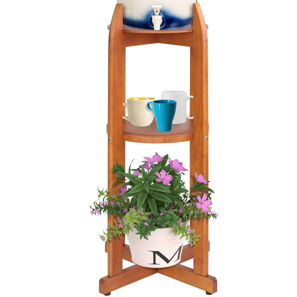 Solid Wood Water Dispenser Floor Stand with 2 Round Shelfs S343656