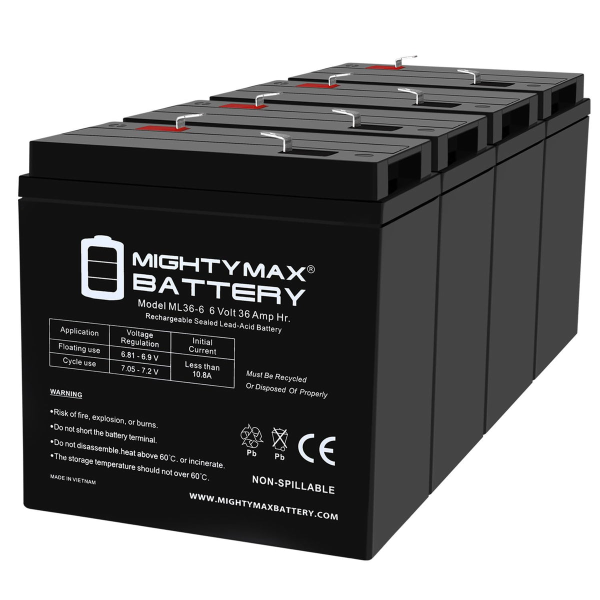 6V 36Ah AGM F2 Terminal Battery 4 Pack S5500