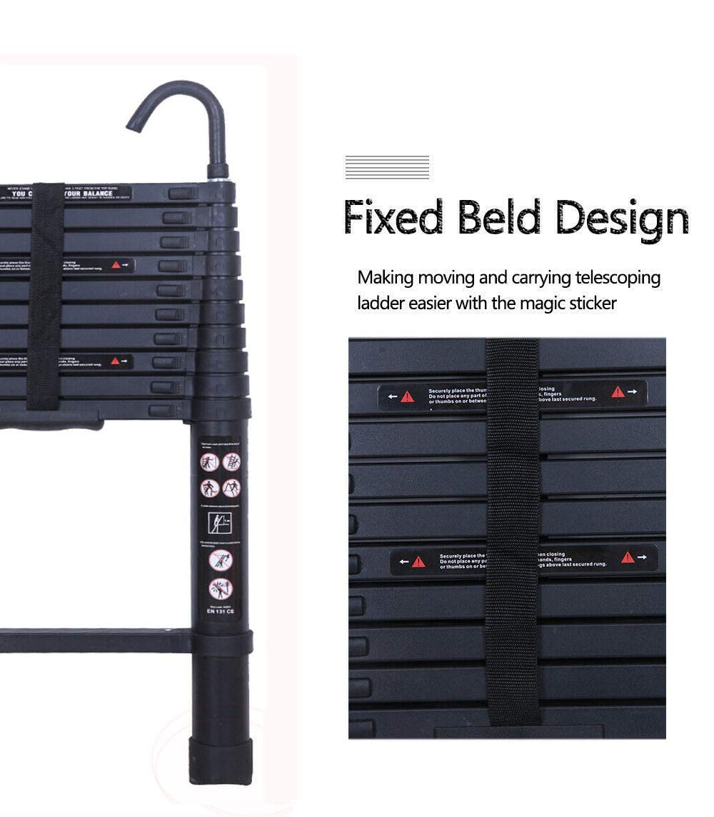Black 20.3FT Aluminum Telescoping Ladder 330lbs Capacity S346