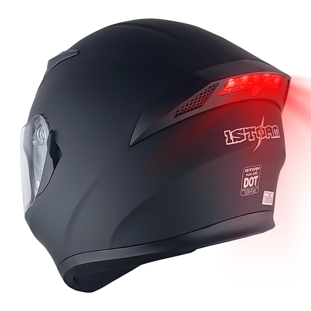 Full Face Motorcycle Helmet with LED Tail Light Matt Black K24635