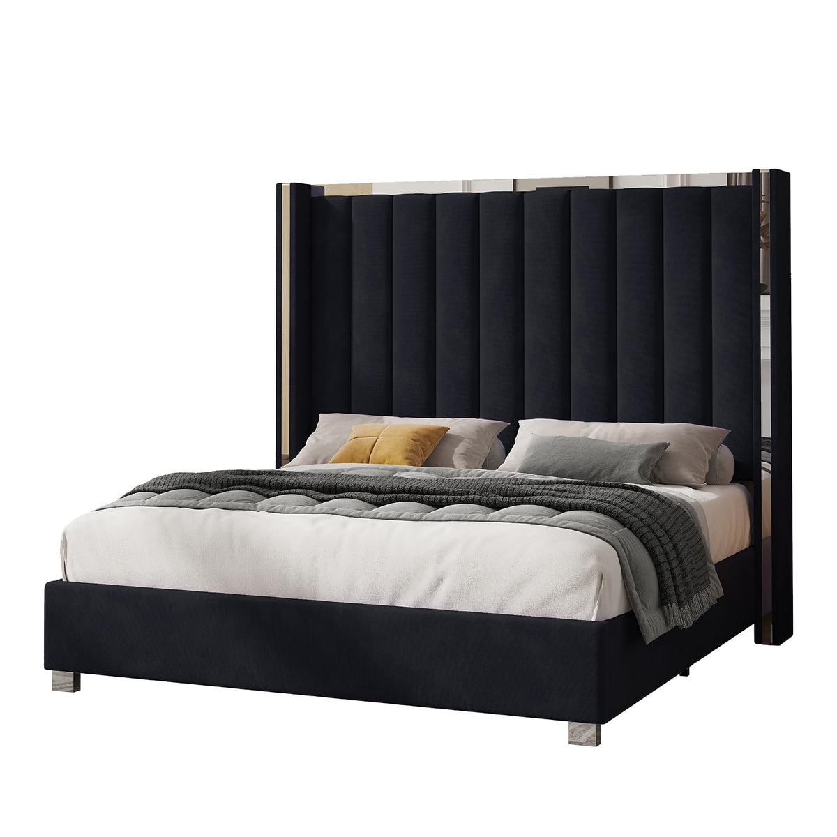 Queen Upholstered Bed Frame with Tall Headboard W9692