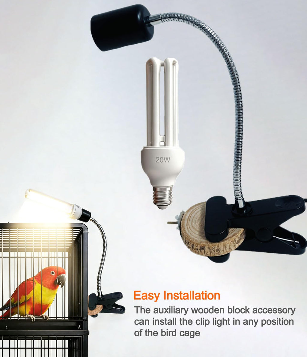 Bird Cage Light Fixture Combo Kit with 2.4 UVB UVA 20W Compact Fluorescent Bulb A4064