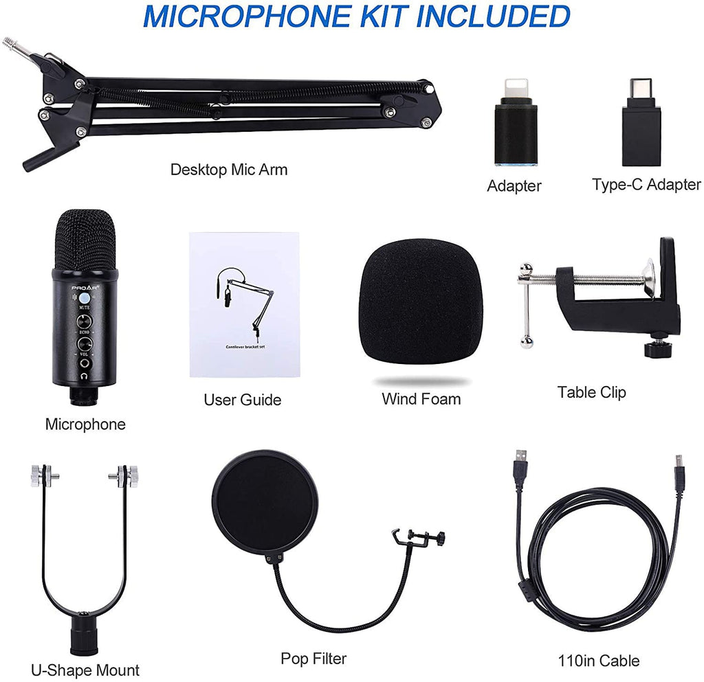 USB Condenser Microphone Kit with Boom Arm Q473