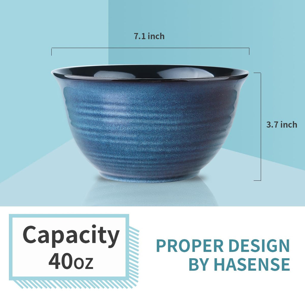 Ceramic Soup Bowls Set of 4, 40 Ounce Navy Blue F99096