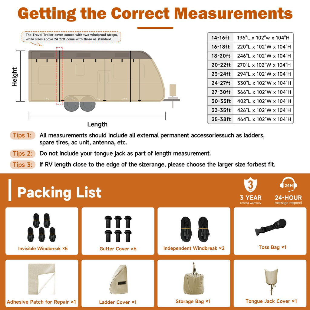 14' ~ 16' Waterproof Windproof Heavy Duty Travel Trailer RV Cover W4207