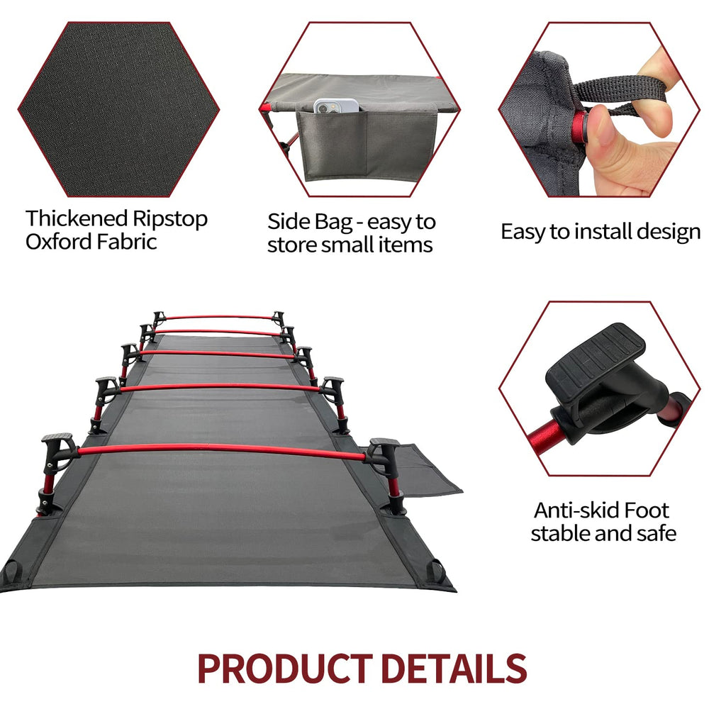 Portable Camping Cot Sleeping Cot Ultralight Backpacking Cot Bed Black R335945