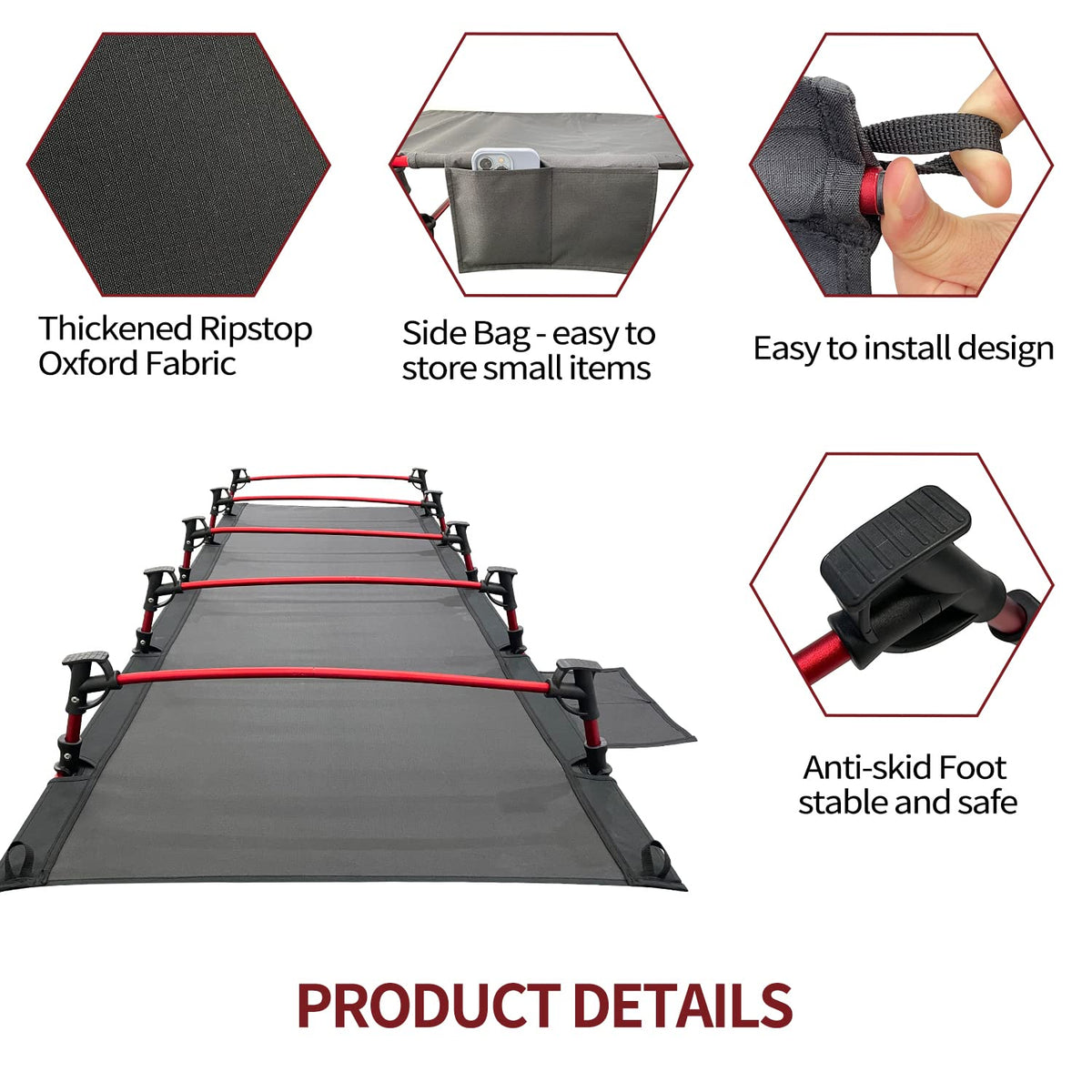 Portable Camping Cot Sleeping Cot Ultralight Backpacking Cot Bed Black R335945