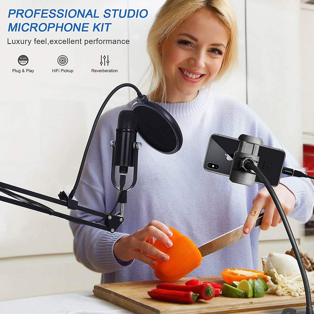 USB Condenser Microphone Kit with Boom Arm Q473