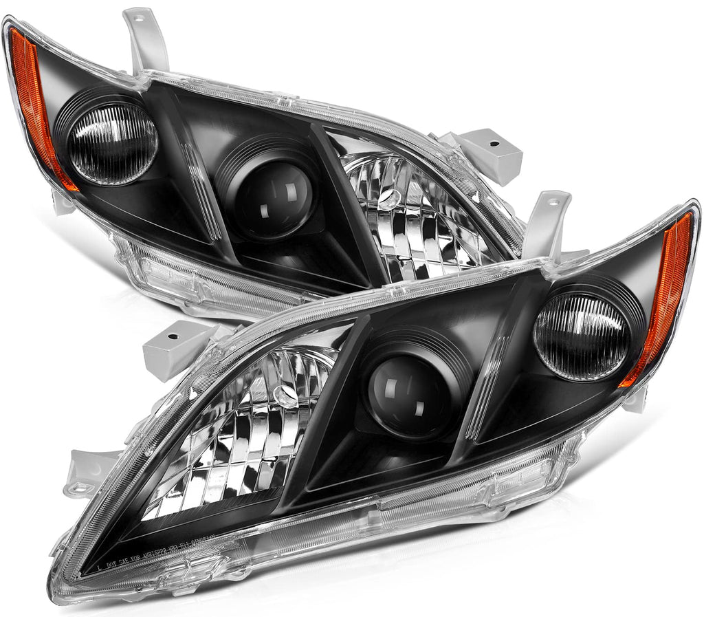 Black Housing Amber Reflector Clear Lens Headlight Assembly Pair I407337