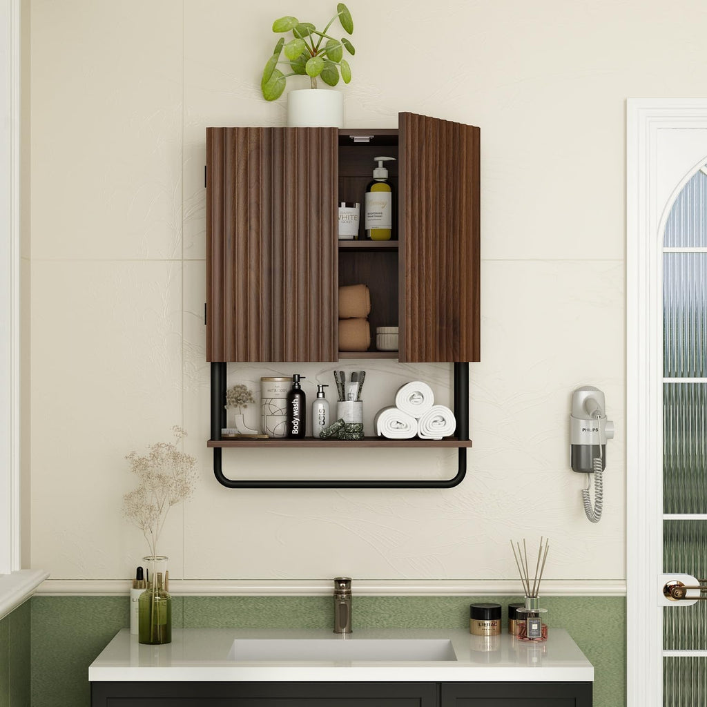 Fluted 2 Doors 3-Tier Bathroom Wall Cabinet U23607