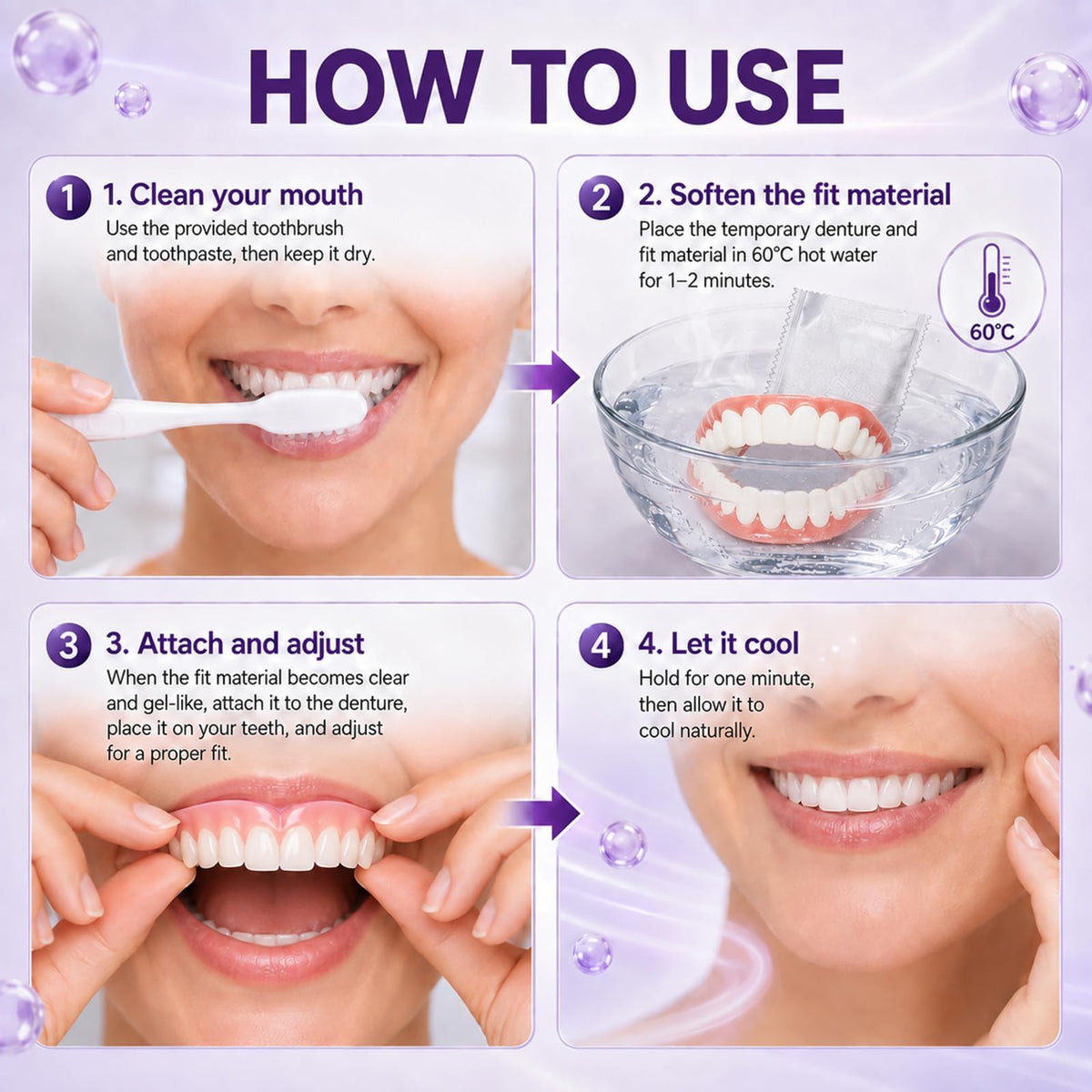 Heat Moldable Custom Fit Upper Lower False Teeth T3827