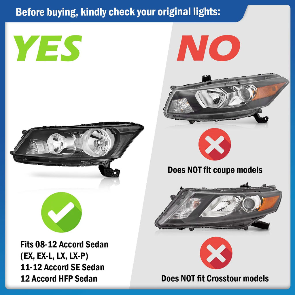 Headlights Assembly for 2008-2012 Honda Accord 4Dr Chrome Housing P91707