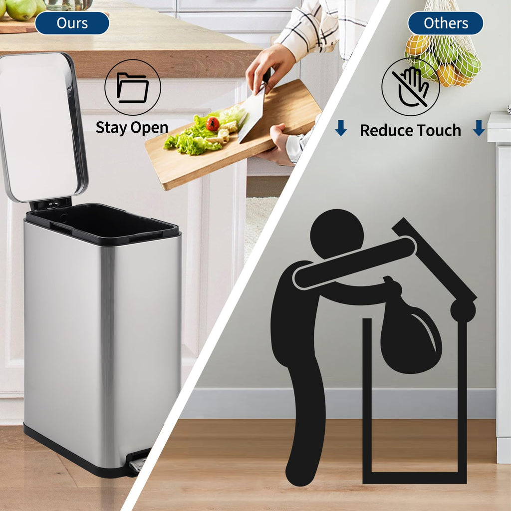 50L Slim Stainless Steel Step Trash Can with Soft-Close Lid F9525