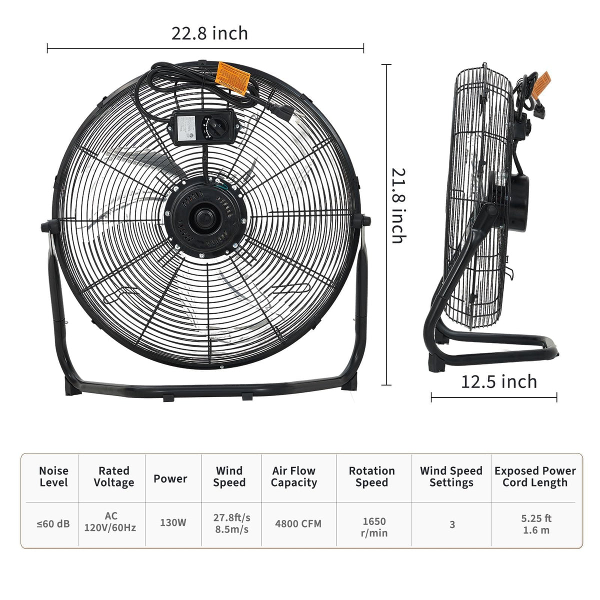 20 Inch 3 Speed High Velocity Industrial Floor Fan O639165