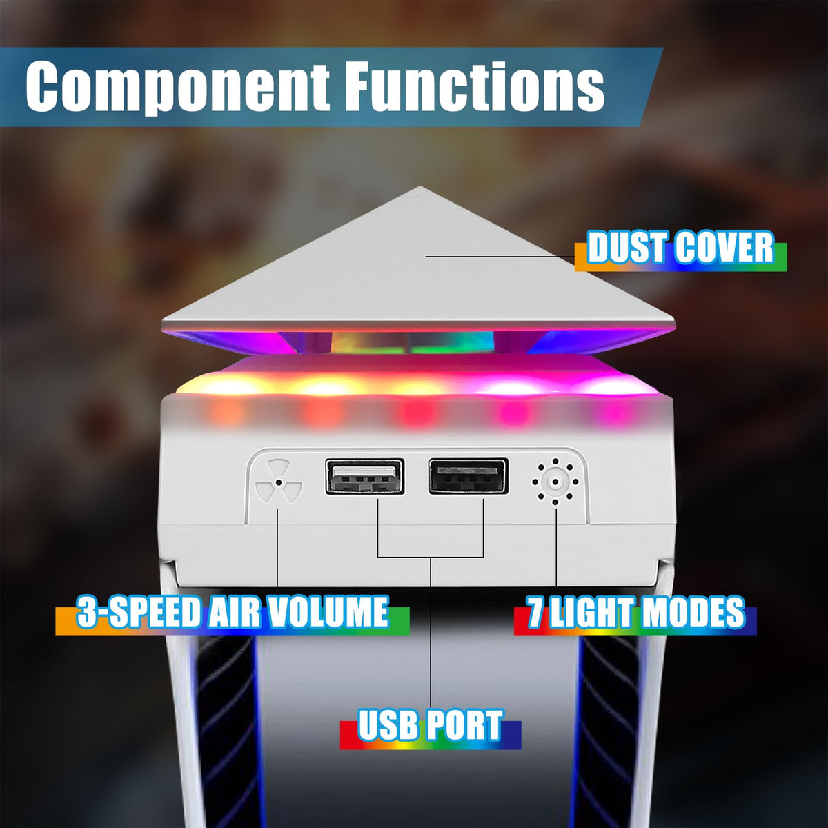 Console Cooling Fan with Dust Cover Colorful LED Light S619