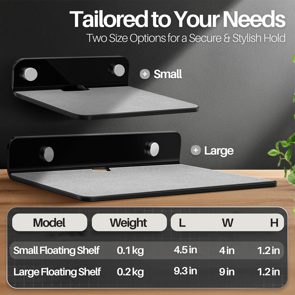 Black Acrylic 9 Inch 2 Pack Floating Speaker Shelf Wall Mount E7010