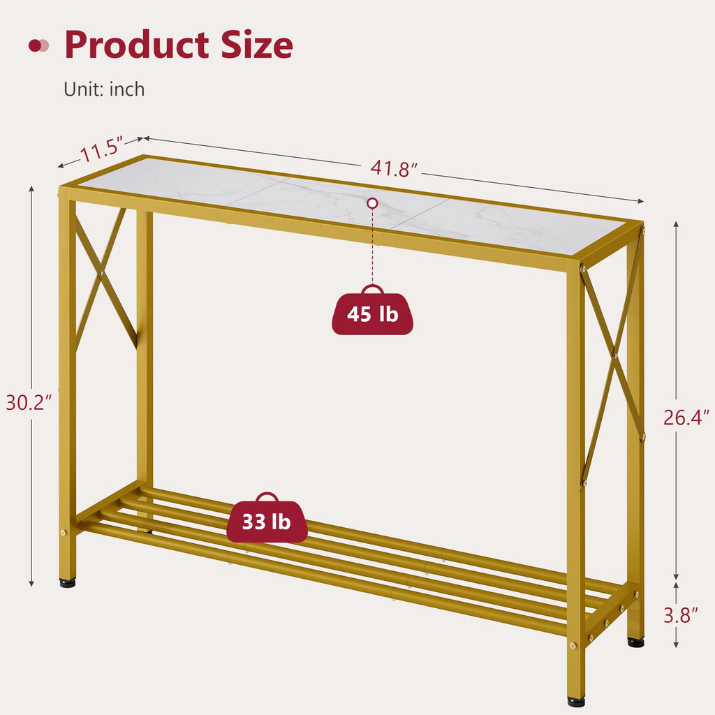 41.8" 2 Tier Gold Console Table with Shelves Z946