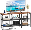 Rustic Brown TV Stand with Power Outlets and Open Storage Shelves T6546