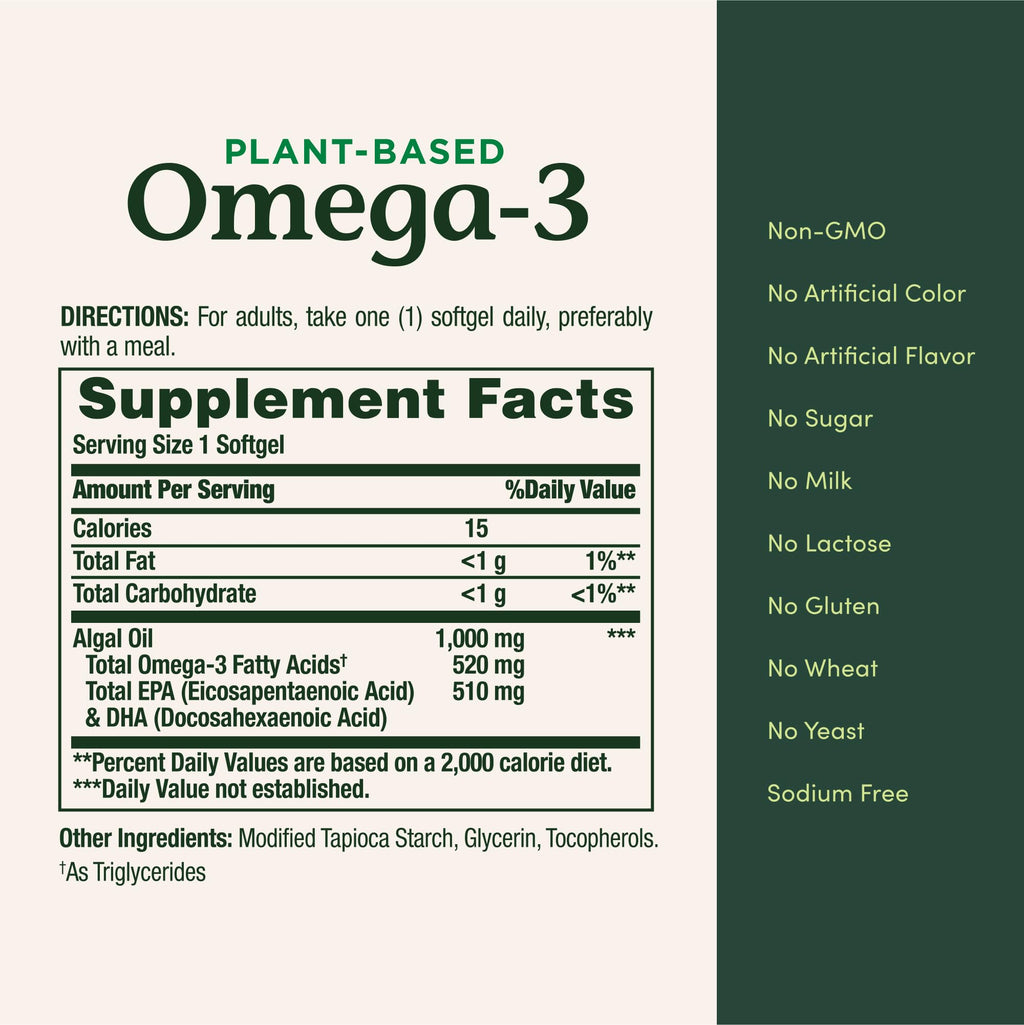 Plant-Based Omega 3 Fatty Acid Supplement 30 Ct L1250