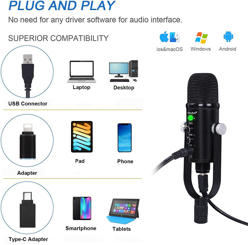 USB Condenser Microphone Kit with Boom Arm Q473
